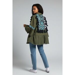 Anthropologie Beautiful Stories Jacket Boho Embroidered Green XS  Inca Indie NWT